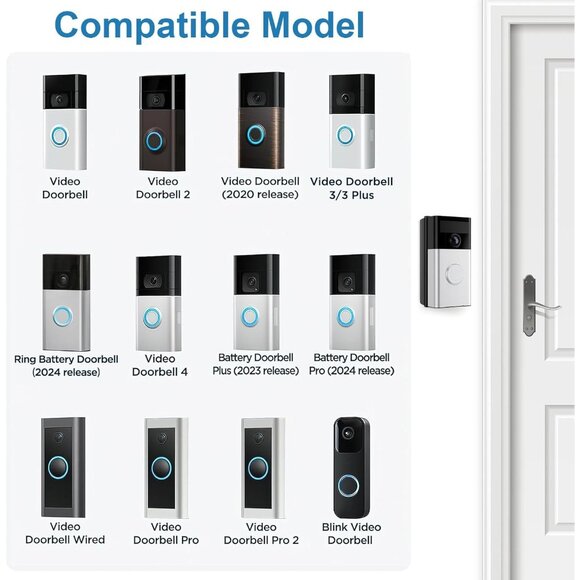 Adjustable 30 to 55 Degree Doorbell Angle Mount Compatible with Ring/Blink Video - Picture 4 of 6